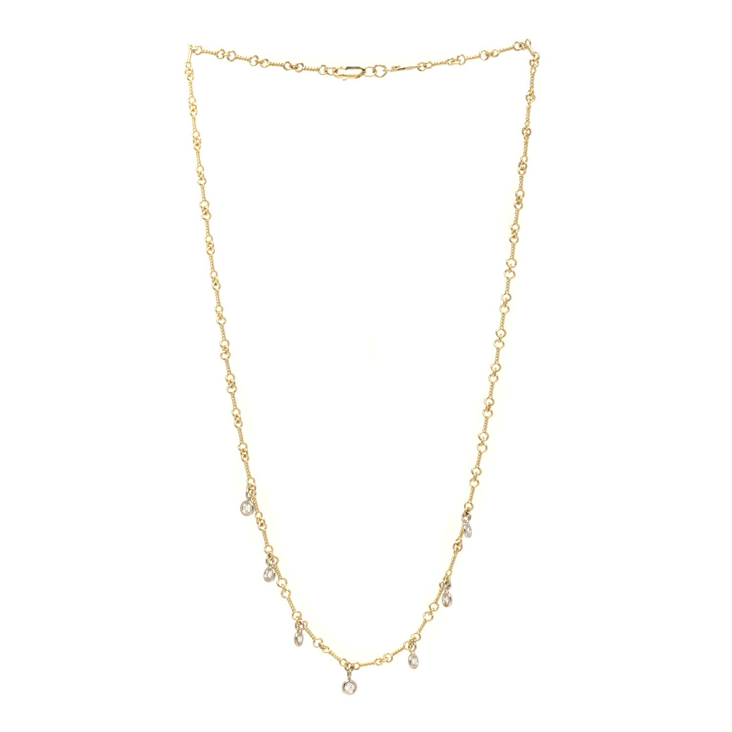 Roberto Coin 18K Yellow White Gold Diamonds by the Inch Dog Bone Chain Dangle Necklace 3 of 6