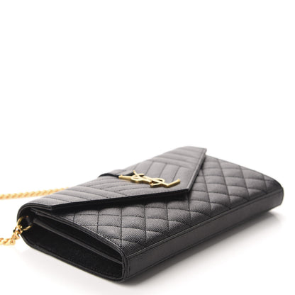 Saint Laurent Grain De Poudre Mixed Matelasse Triquilt Monogram Chain Wallet Black 4 of 11