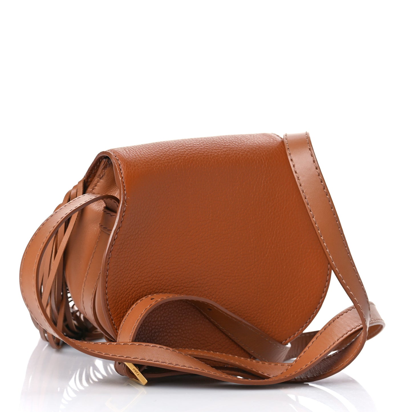 Calfskin Mini Marcie Round Fringe Crossbody Bag Tan
