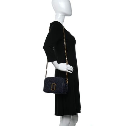 Marc Jacobs Grained Calfskin Quilted Double Stitched The Status Flap Crossbody Bag Navy 2 of 9