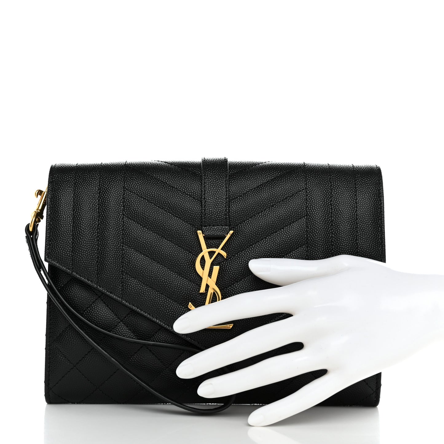 Grain De Poudre Textured Mixed Matelasse Triquilt Monogram Clutch Black