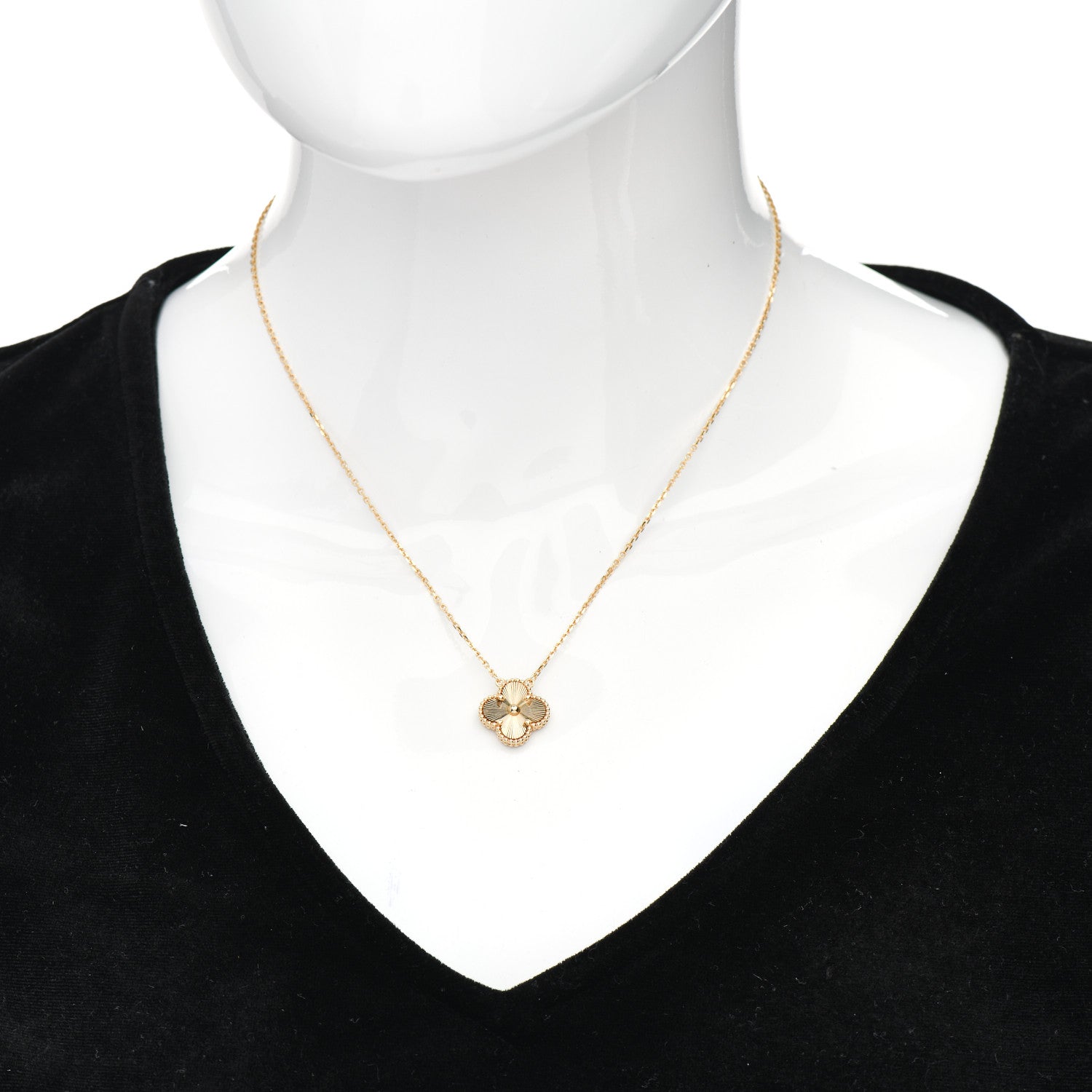 Van Cleef & Arpels 18K Yellow Gold Guilloche Vintage Alhambra Pendant Necklace 2 of 5