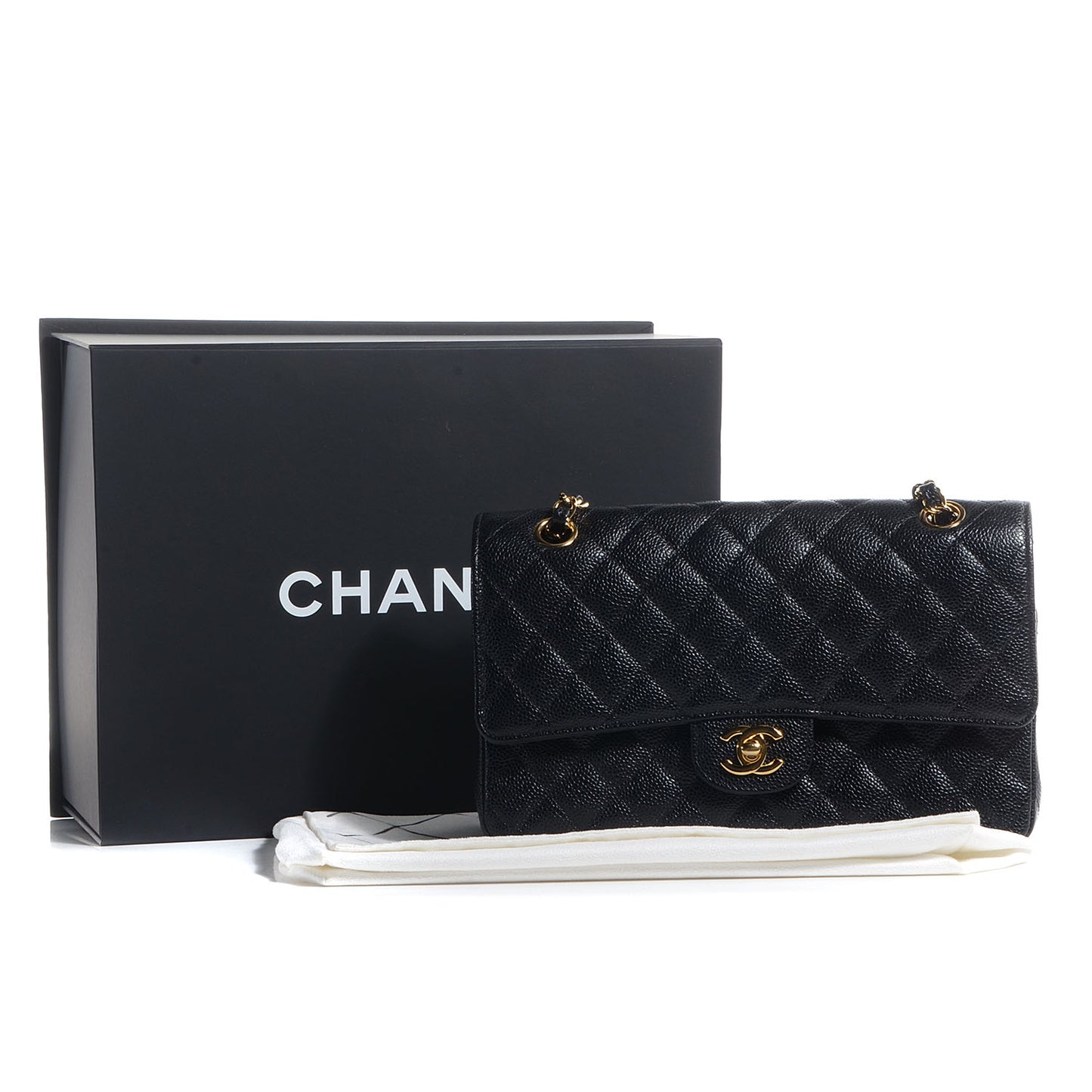 Caviar Quilted Medium Double Flap Black