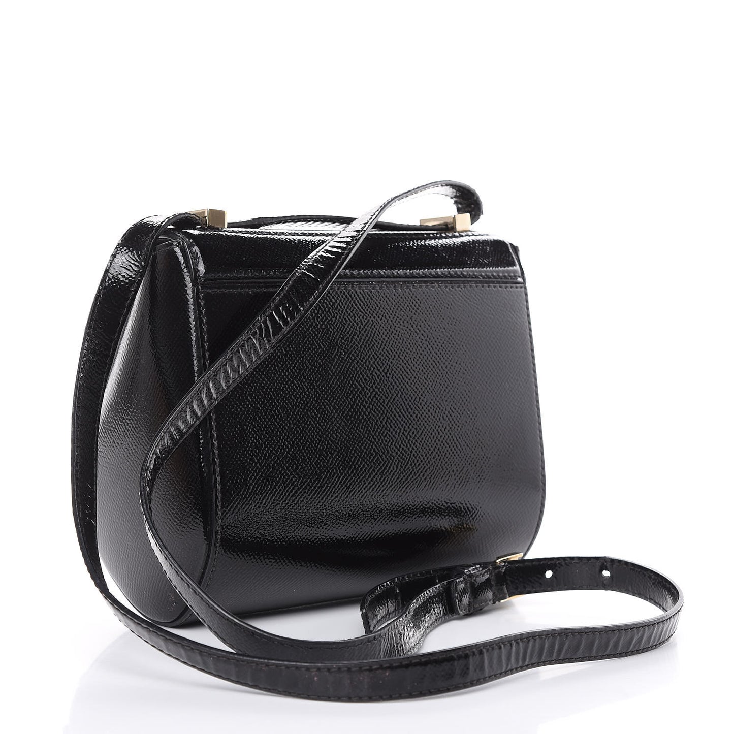 Textured Patent Calfskin Mini Pandora Box Crossbody Bag Black