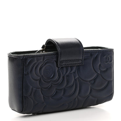 Chanel Lambskin Camellia Embossed Mini Phone Holder Clutch Dark Blue 3 of 7