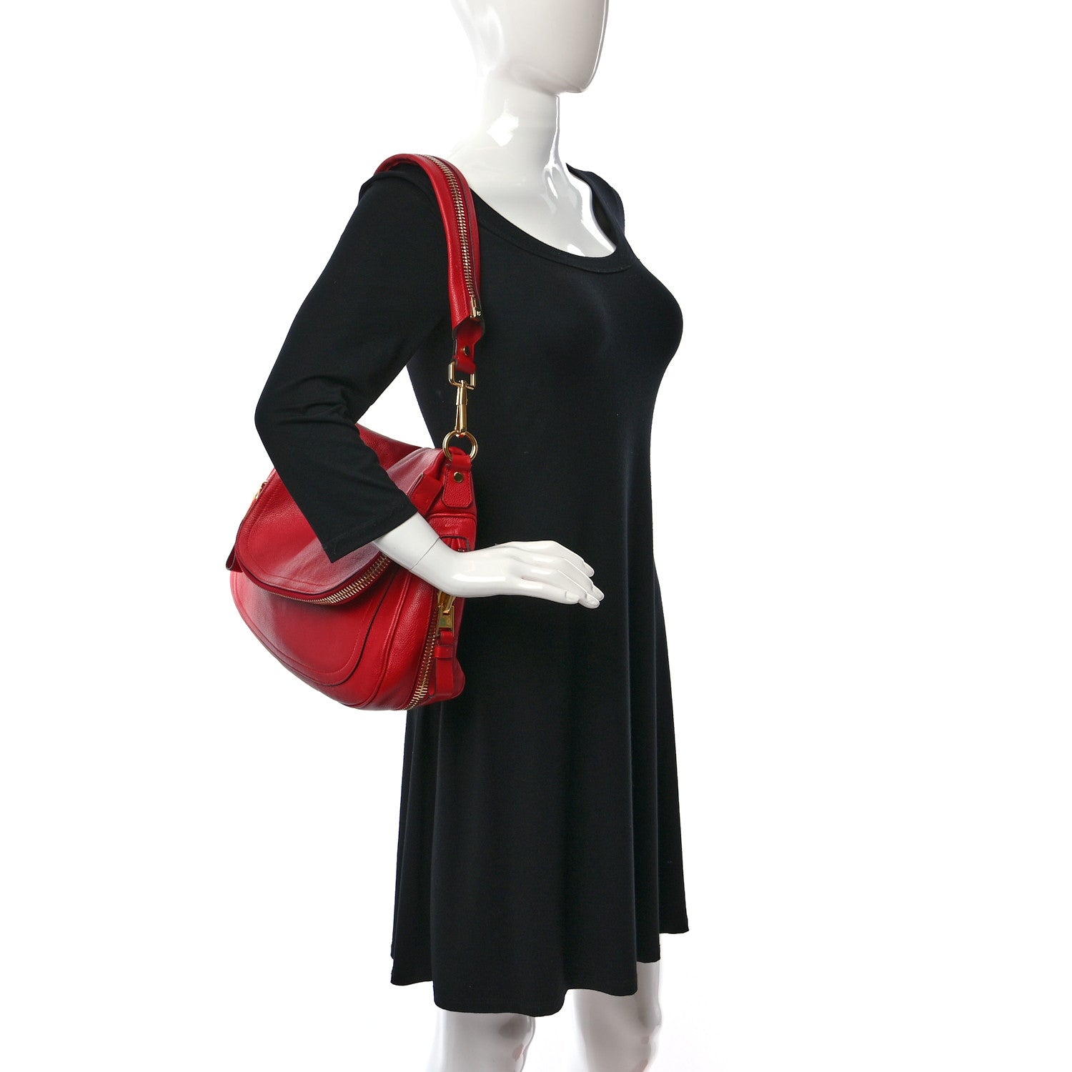 Tom Ford Pebbled Calfskin Large Jennifer Flame Red 2 of 8