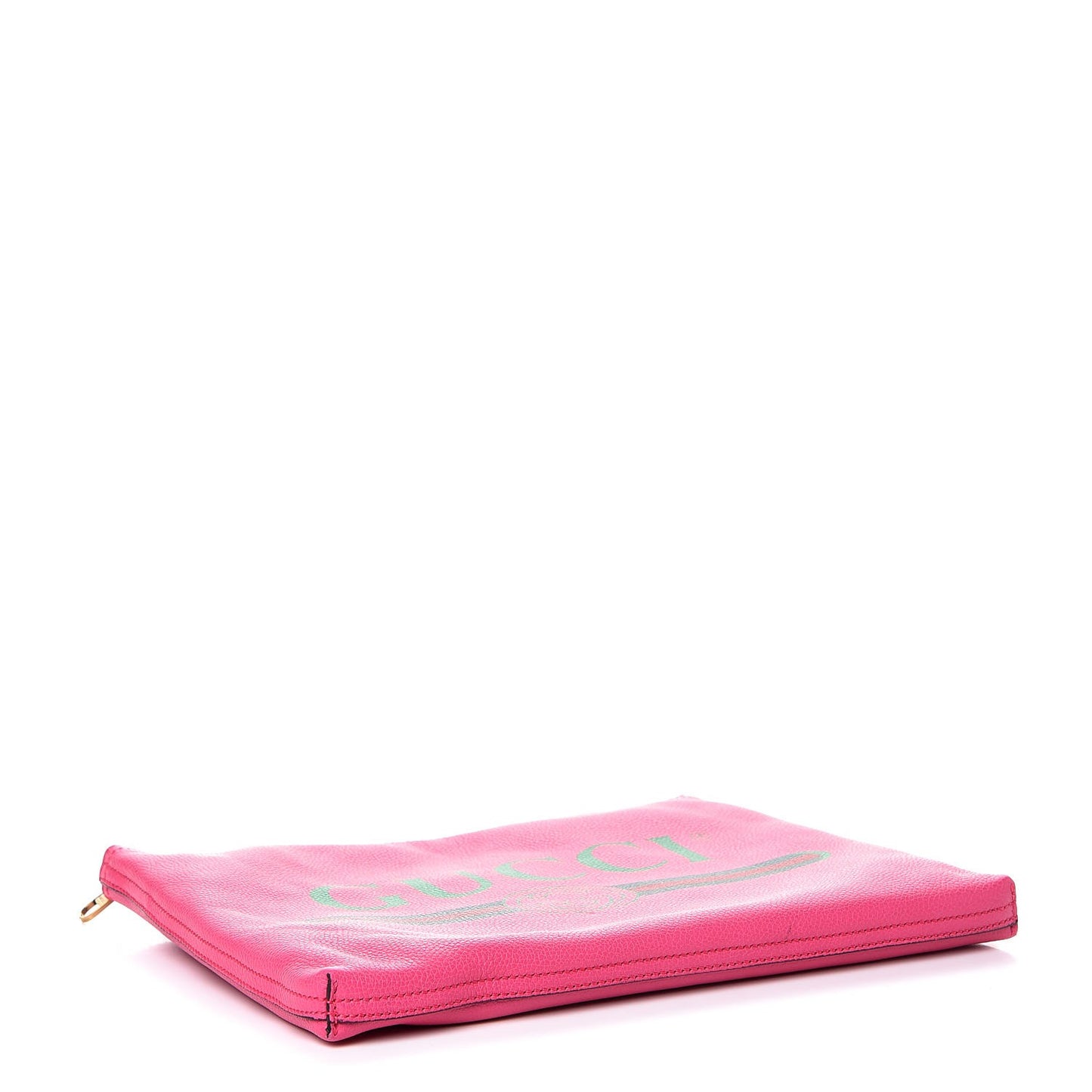 Pebbled Calfskin Medium Logo Portfolio Clutch Box Pink Green