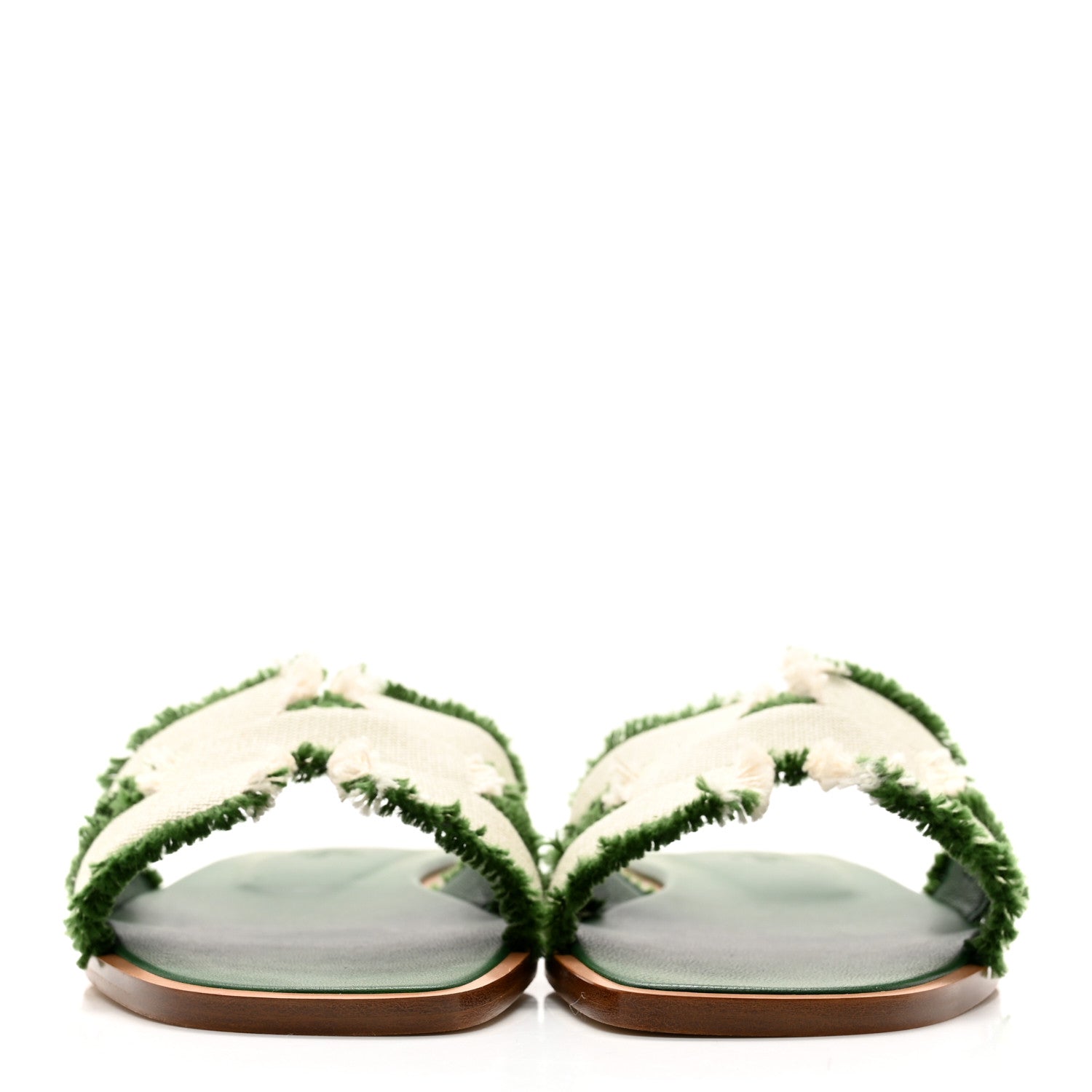 Hermes Calfskin Canvas Oran Fringe Sandals 37 Vert 2 of 11