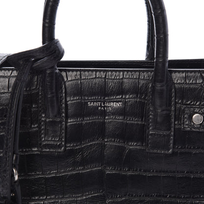 Saint Laurent Calfskin Crocodile Embossed Nano Supple Sac De Jour Black 8 of 10