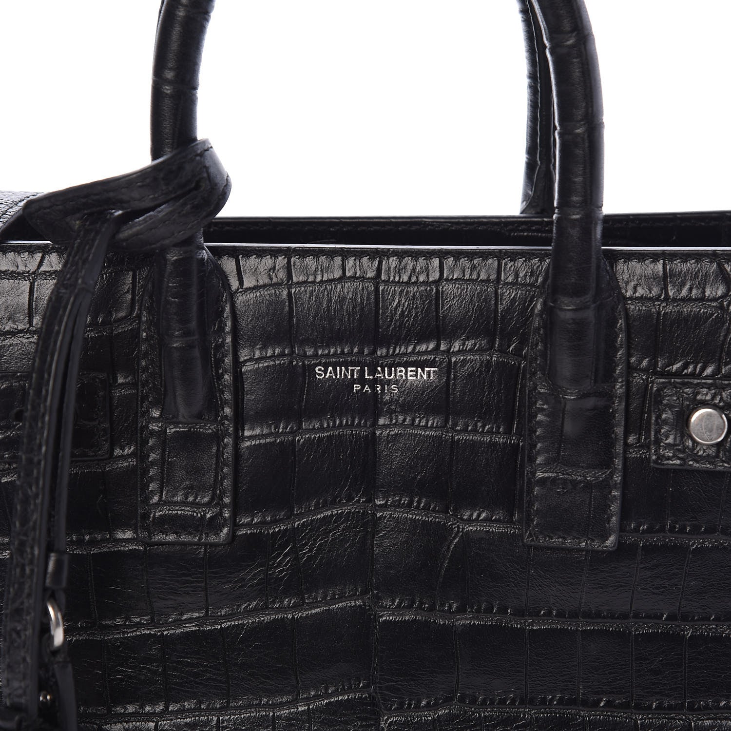 Saint Laurent Calfskin Crocodile Embossed Nano Supple Sac De Jour Black 8 of 10