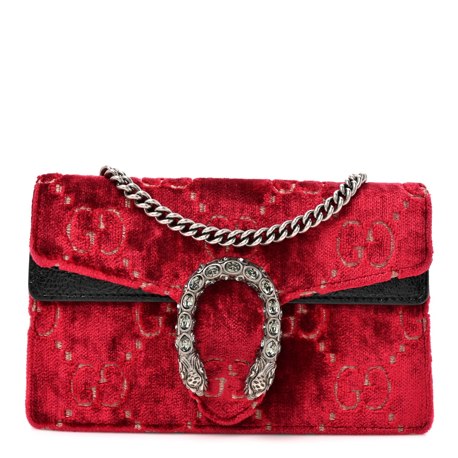 Gucci Velvet GG Monogram Super Mini Dionysus Shoulder Bag Red Cipria Black 1 of 8