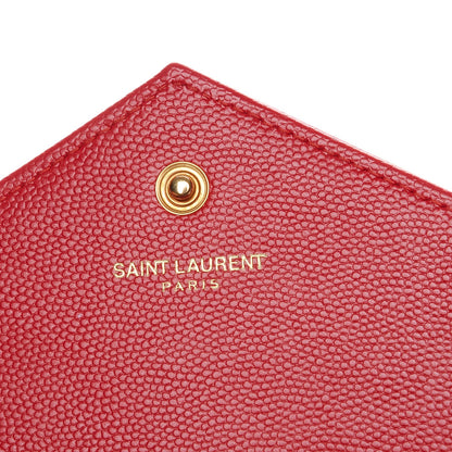 Saint Laurent Grain De Poudre Matelasse Chevron Monogram Chain Wallet New Red 7 of 8