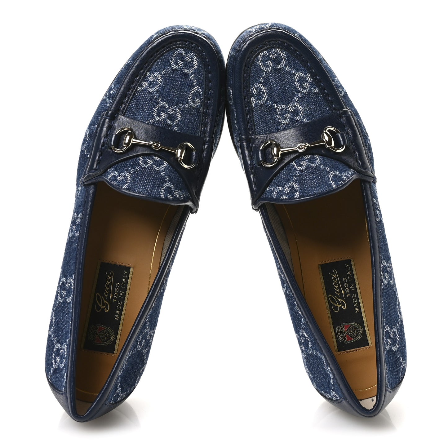 New Denim Delave GG Monogram Womens 1953 Horsebit Loafers 38 Denim Azure Blue Agata 36.5 Denim Azure Blue Agata