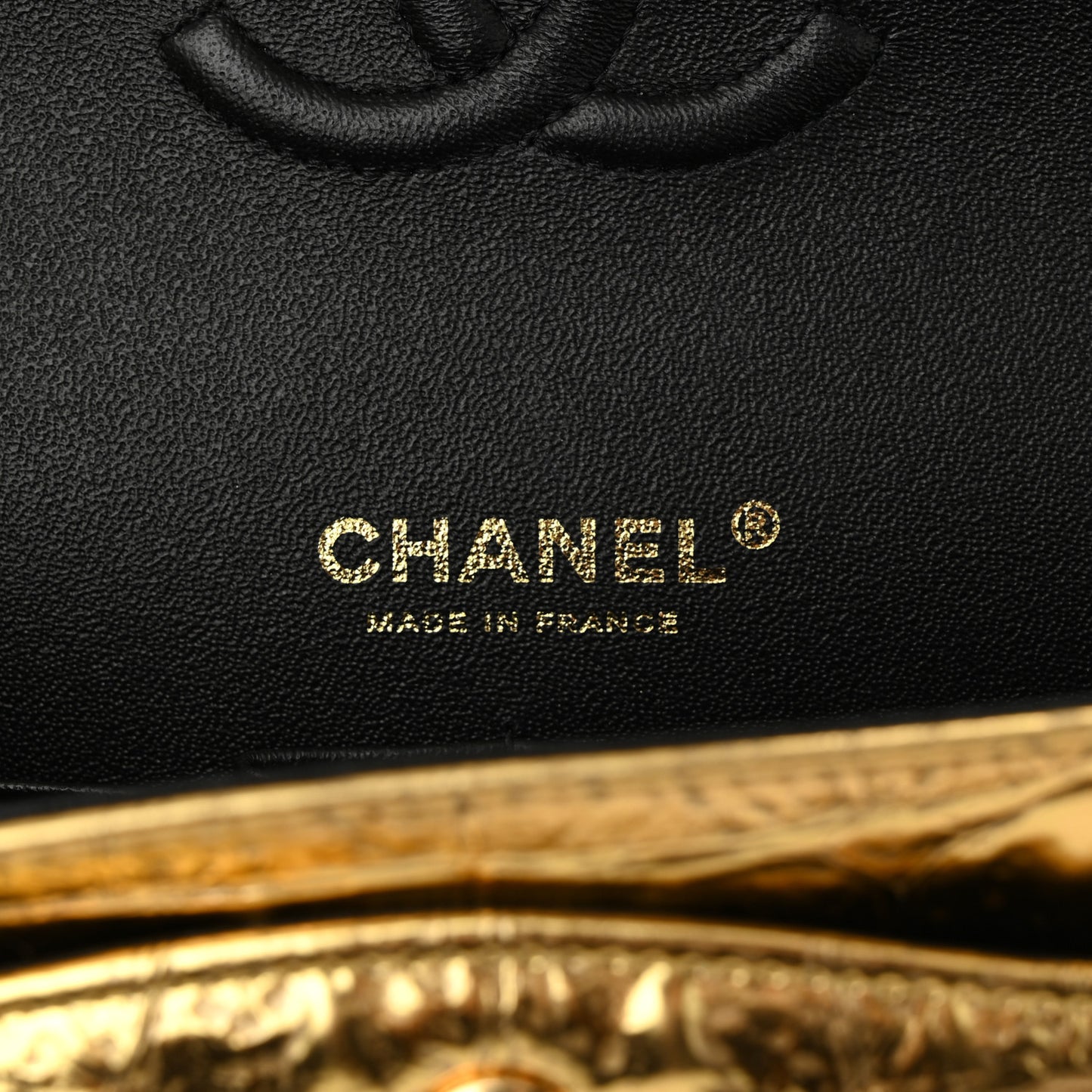 Metallic Calfskin Crocodile Embossed Cocodile Small Double Flap  Gold