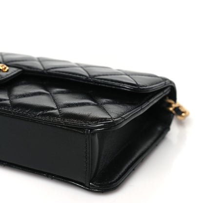 Chanel Shiny Lambskin Quilted Flap Clutch Bag Black 10 of 10