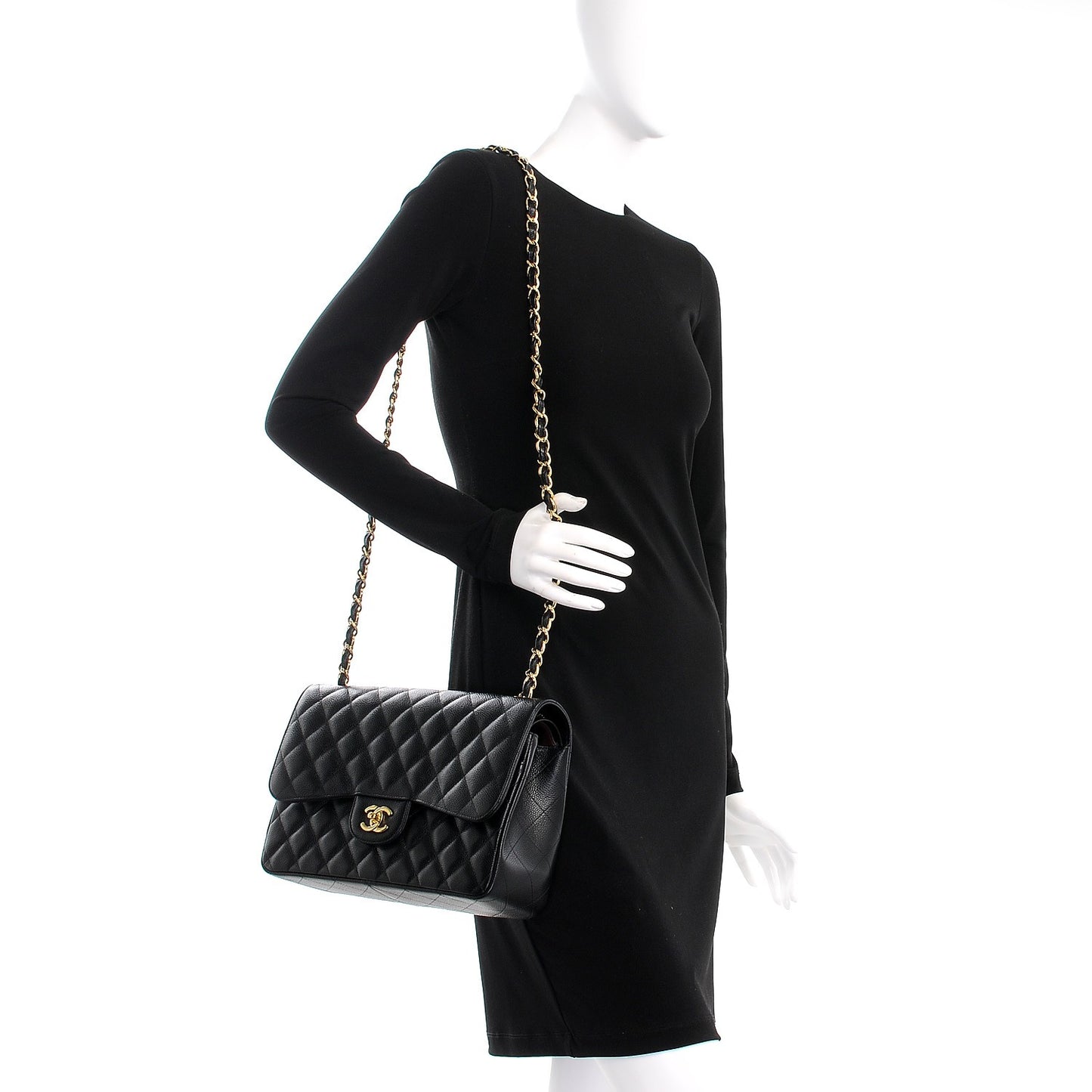 Caviar Quilted Jumbo Double Flap Black