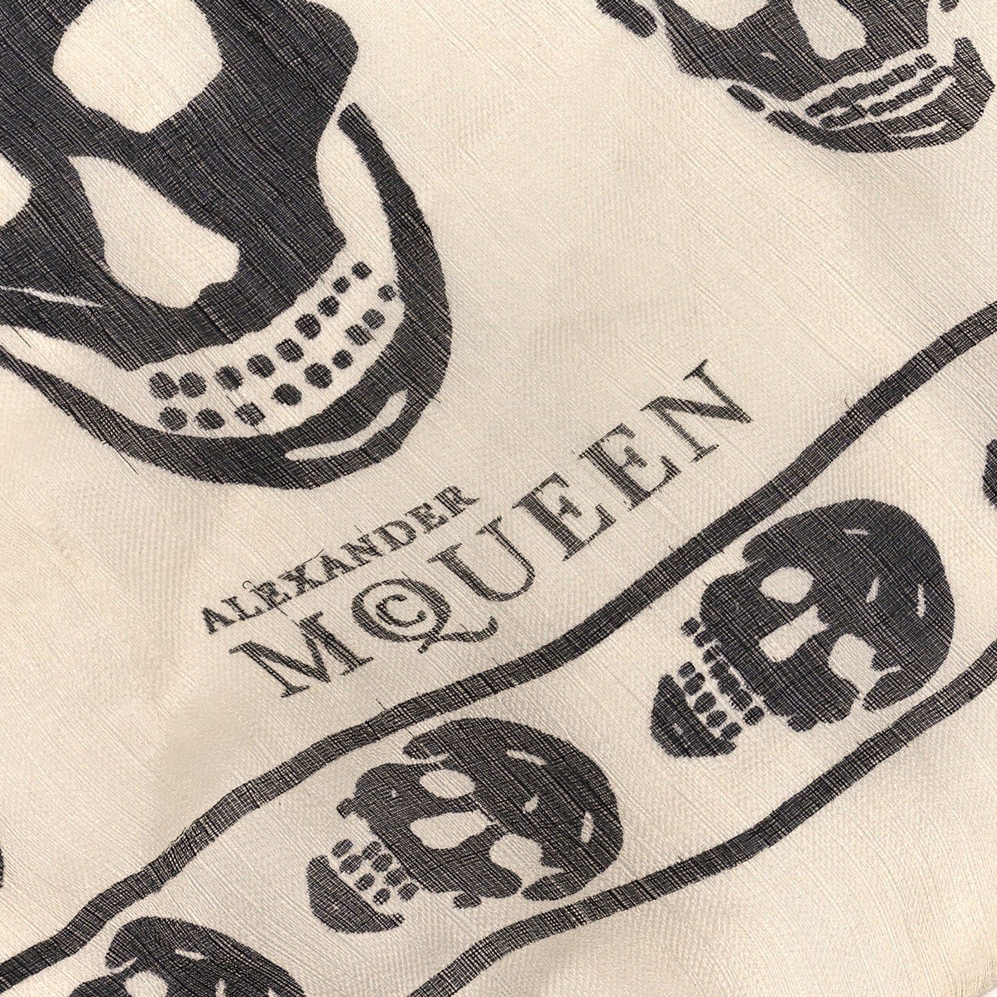 Silk Chiffon Skull Scarf Ivory Black