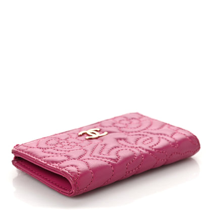 Chanel Lambskin Camellia Embossed Key Holder Case Fuchsia 4 of 6
