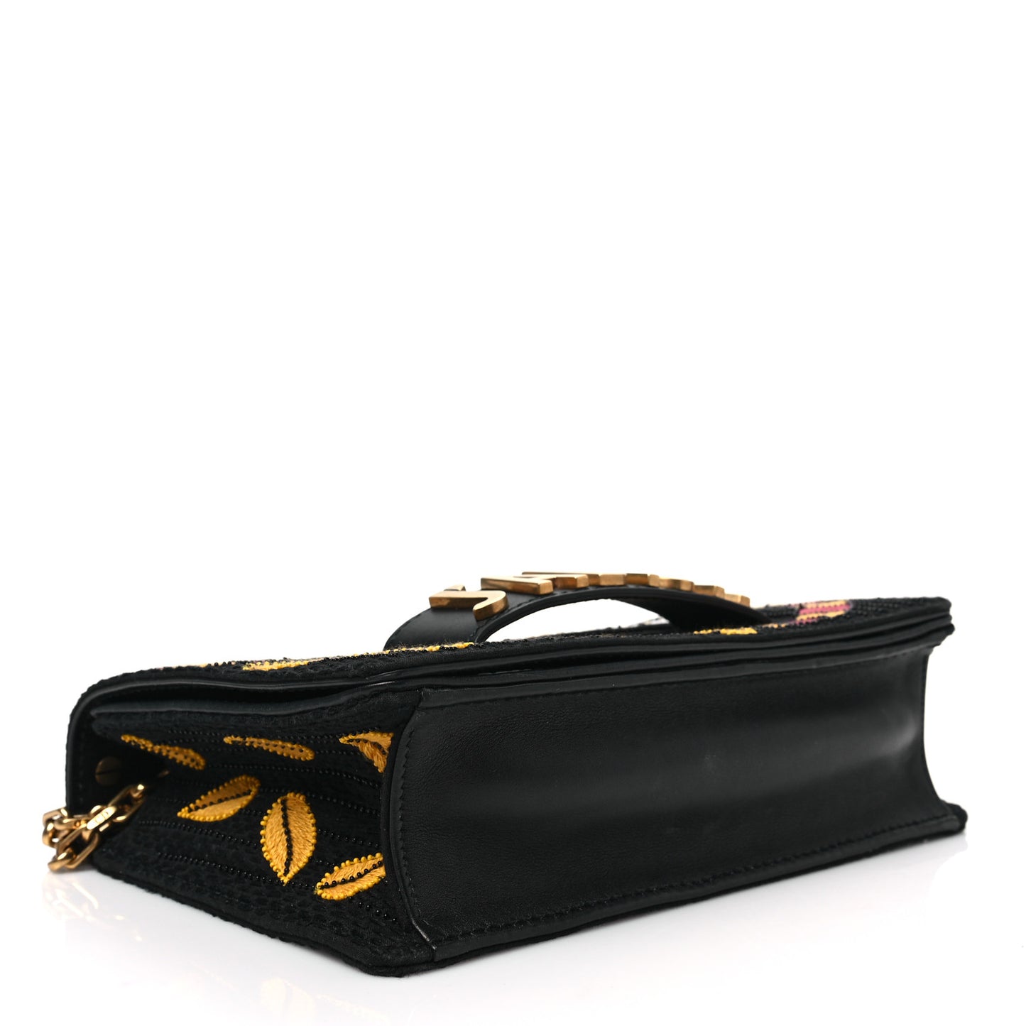 Canvas Embroidered Tarot J'Adior Chain Flap Bag Black Multicolor