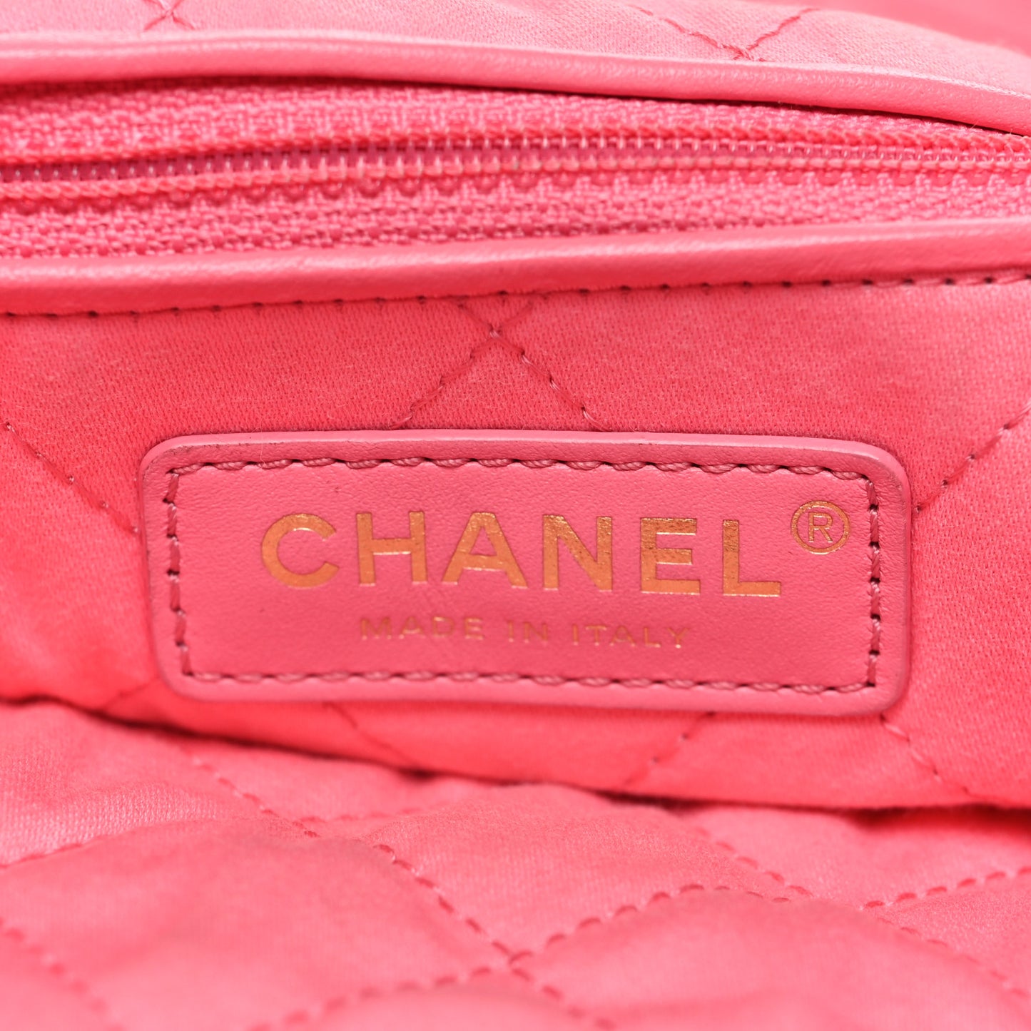 Shiny Calfskin Quilted Chanel 22 Drawstring Bag Coral Pink Coral Pink