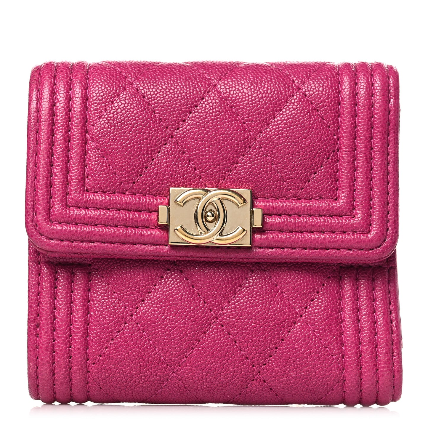 Caviar Quilted Compact Boy Wallet Dark Pink