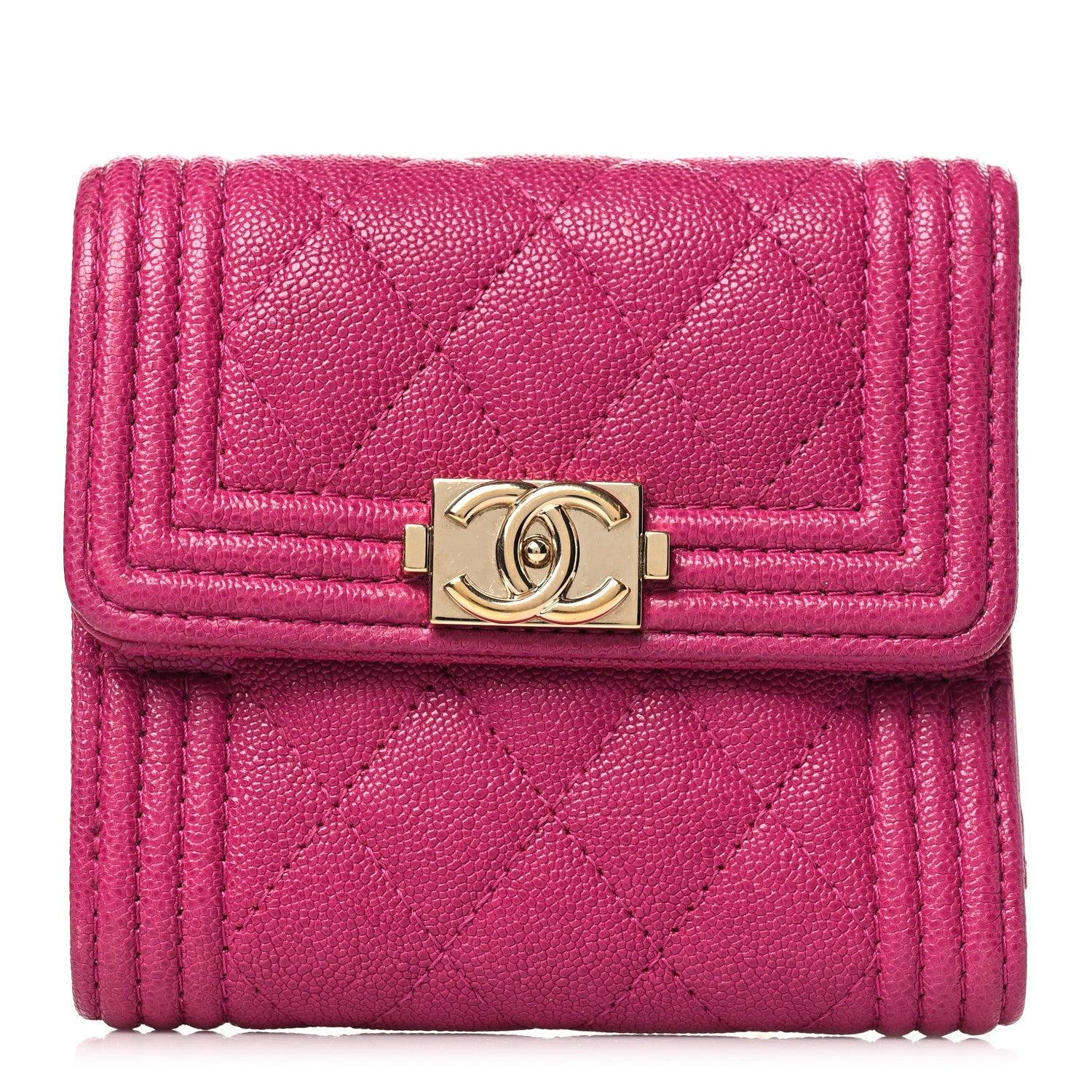 Chanel Caviar Quilted Compact Boy Wallet Dark Pink 1 of 7