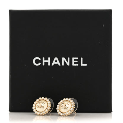 Chanel Metal Pearl Crystal CC Round Earrings Light Gold 5 of 5