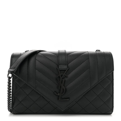 Saint Laurent Grain De Poudre Textured Mixed Matelasse Triquilt Small Monogram Monochrome Satchel Black 1 of 10