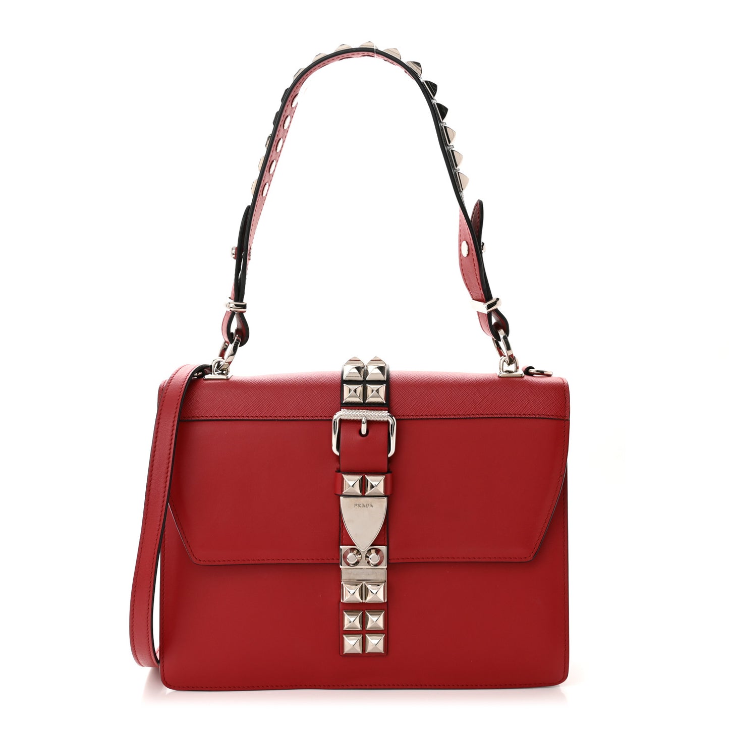 Saffiano City Calfskin Studded Elektra Shoulder Bag Fuoco Black