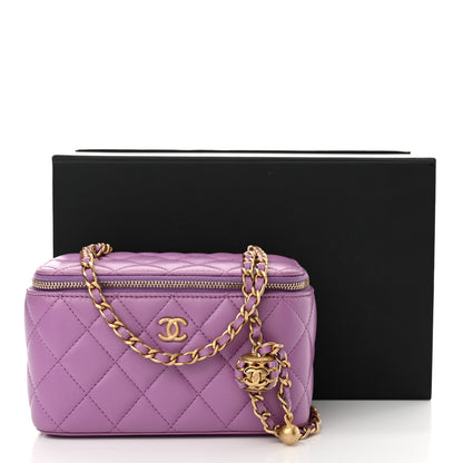 Chanel Lambskin Quilted Pearl Crush Small Vanity Case With Chain Purple 11 of 11