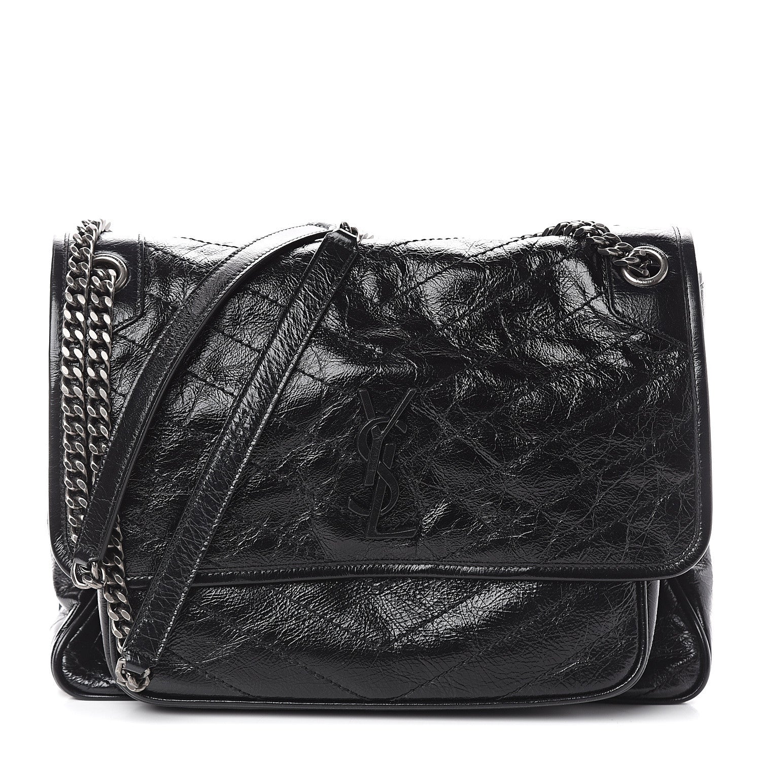 Saint Laurent Crinkled Calfskin Matelasse Monogram Large Niki Chain Satchel Black 1 of 9