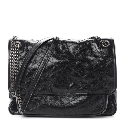 Saint Laurent Crinkled Calfskin Matelasse Monogram Large Niki Chain Satchel Black 1 of 9