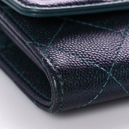 Chanel Iridescent Caviar Quilted Filigree Flap Card Holder Dark Turquoise 8 of 10