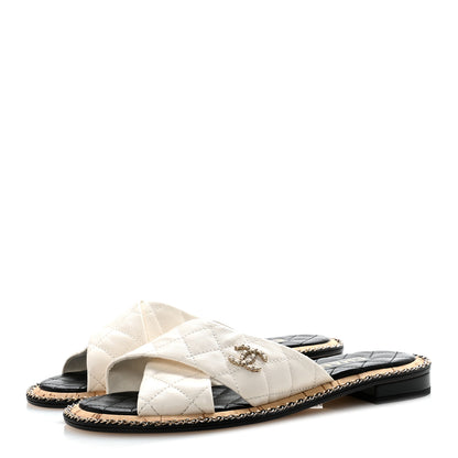 Chanel Lambskin Quilted Chain CC Sandals 38.5 White 8 of 18