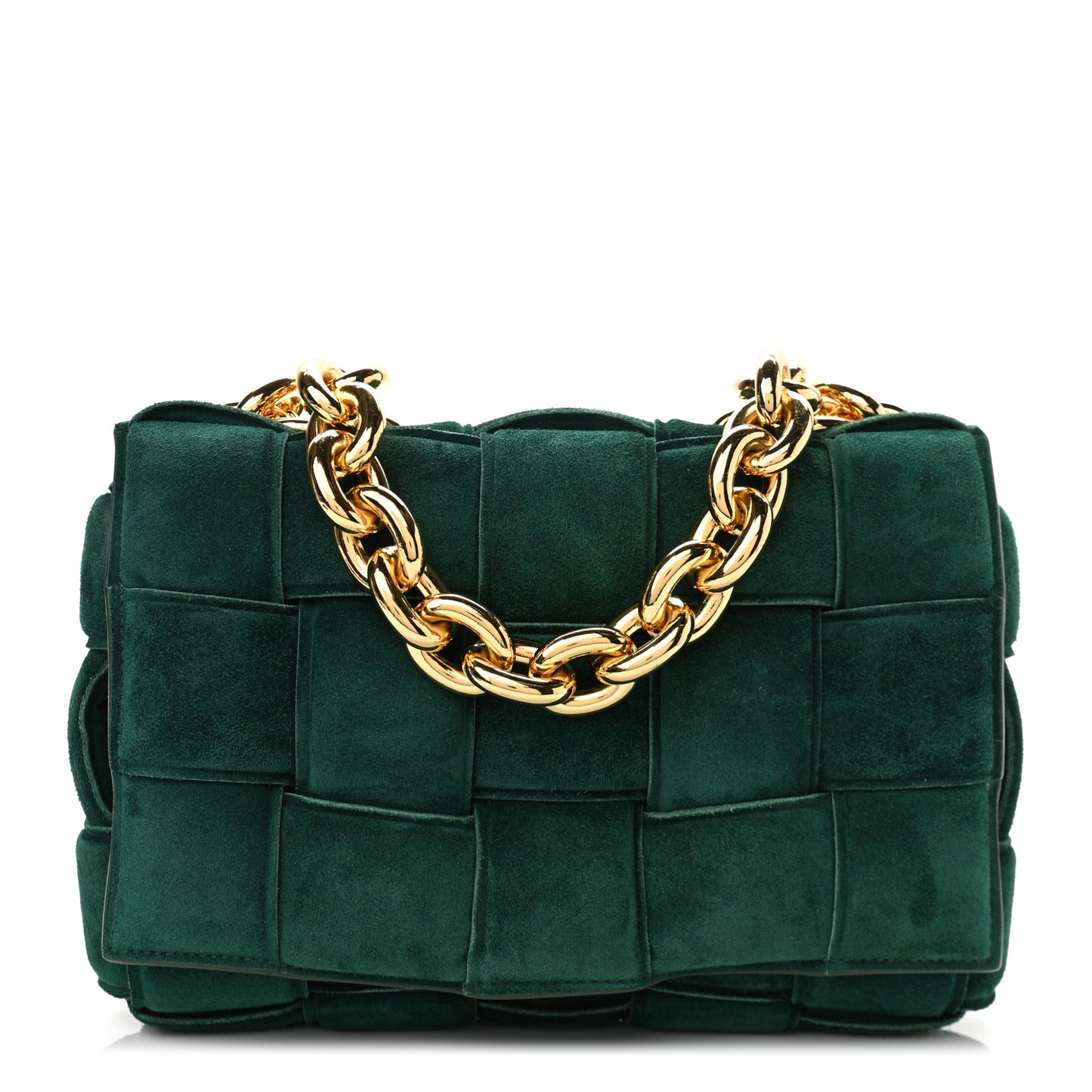 Suede Maxi Intrecciato Padded Chain Cassette Crossbody Bag Emerald Green