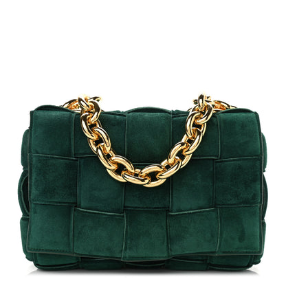 Bottega Veneta Suede Maxi Intrecciato Padded Chain Cassette Crossbody Bag Emerald Green 1 of 10
