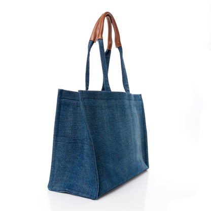 Celine Denim Large Thais Cabas Navy Tan 3 of 10