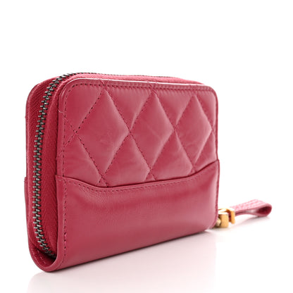 Chanel Aged Calfskin Quilted Gabrielle Zip Around Coin Purse Wallet Dark Pink 3 of 9