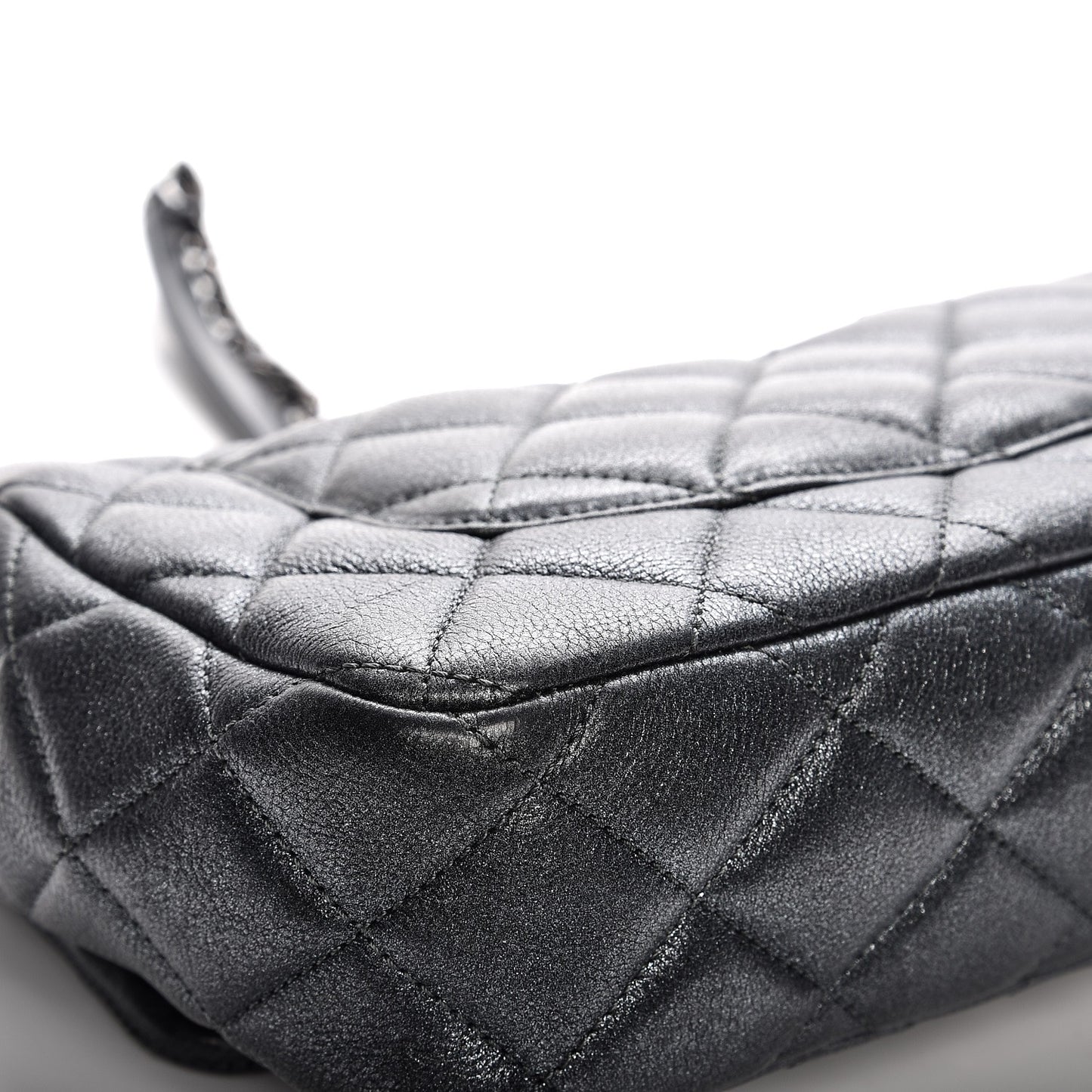 Metallic Calfskin Quilted Medium CC Eyelet Flap Dark Silver