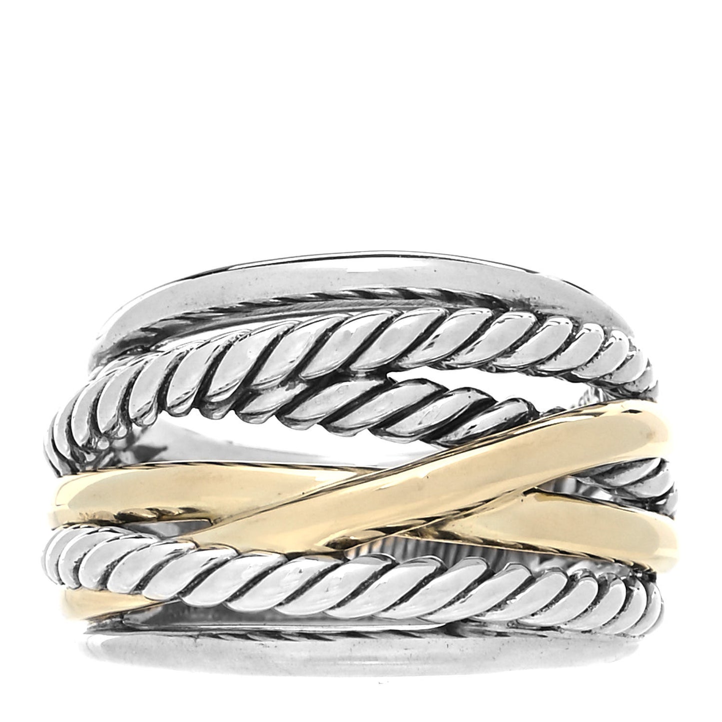 Sterling Silver 14K Yellow Gold Wide Crossover Ring 54 7