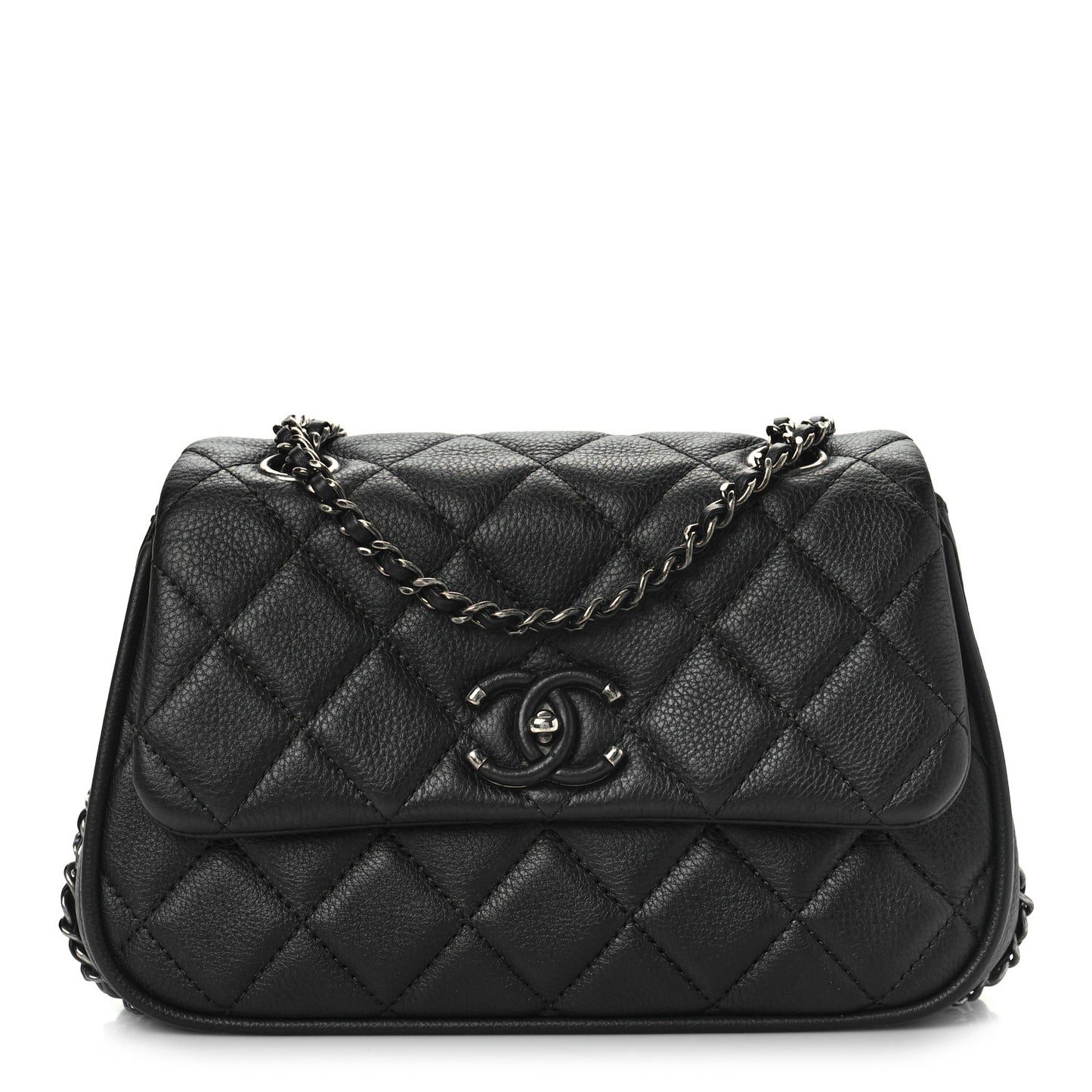 Calfskin Quilted Small Frame In Chain Flap Black