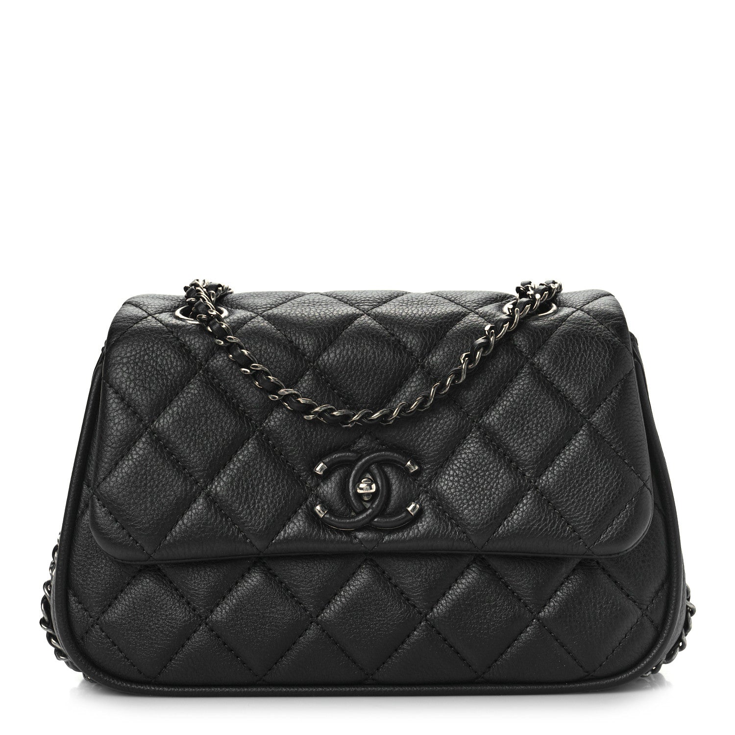 Chanel Calfskin Quilted Small Frame In Chain Flap Black 1 of 10