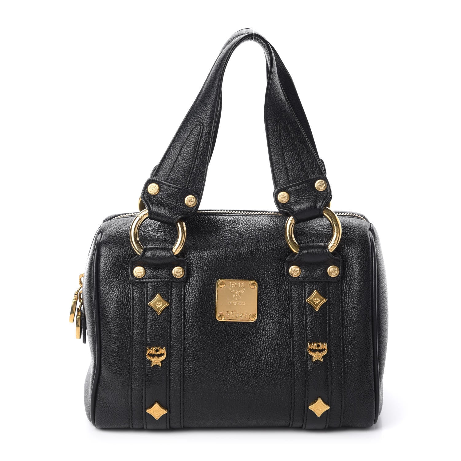 MCM Grained Calfskin Studded Boston Bag Black 1 of 11