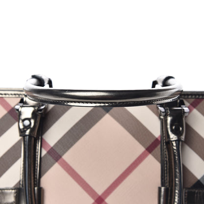 Burberry Metallic Calfskin Nova Check Tote Pewter 8 of 16