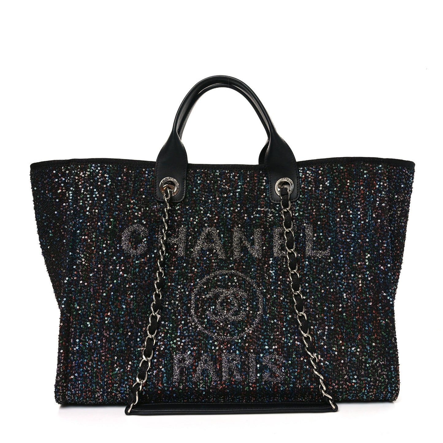 Calfskin Sequin Medium Deauville Tote Black