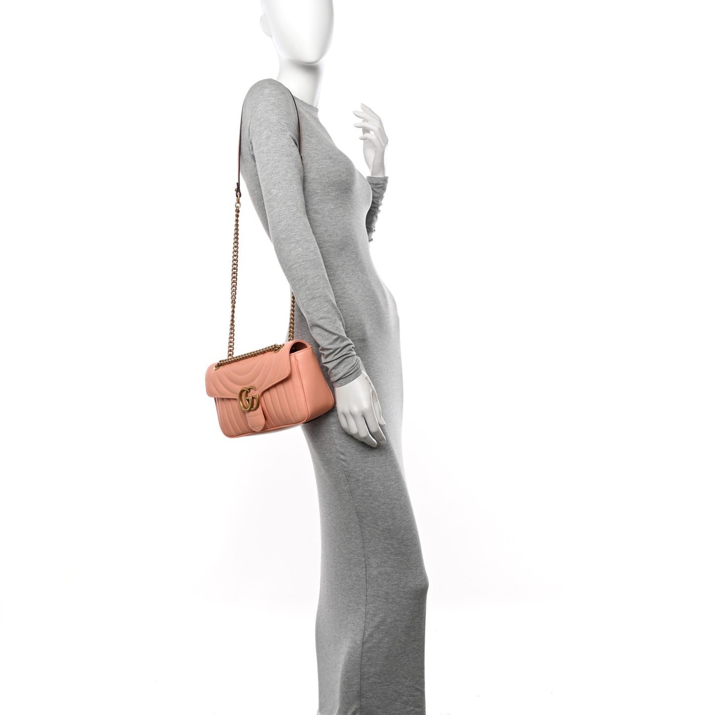 Calfskin Vertical Ring Matelasse Small GG Marmont Shoulder Bag Peachy Chic