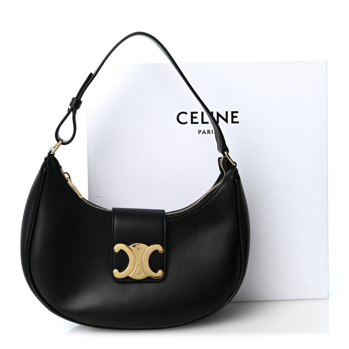 Celine Smooth Calfskin Medium Strap Ava Triomphe Shoulder Bag Black 10 of 10