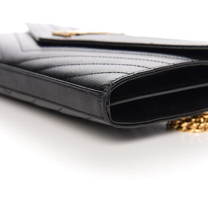 Saint Laurent Grain De Poudre Matelasse Chevron Monogram Chain Wallet Black 8 of 9