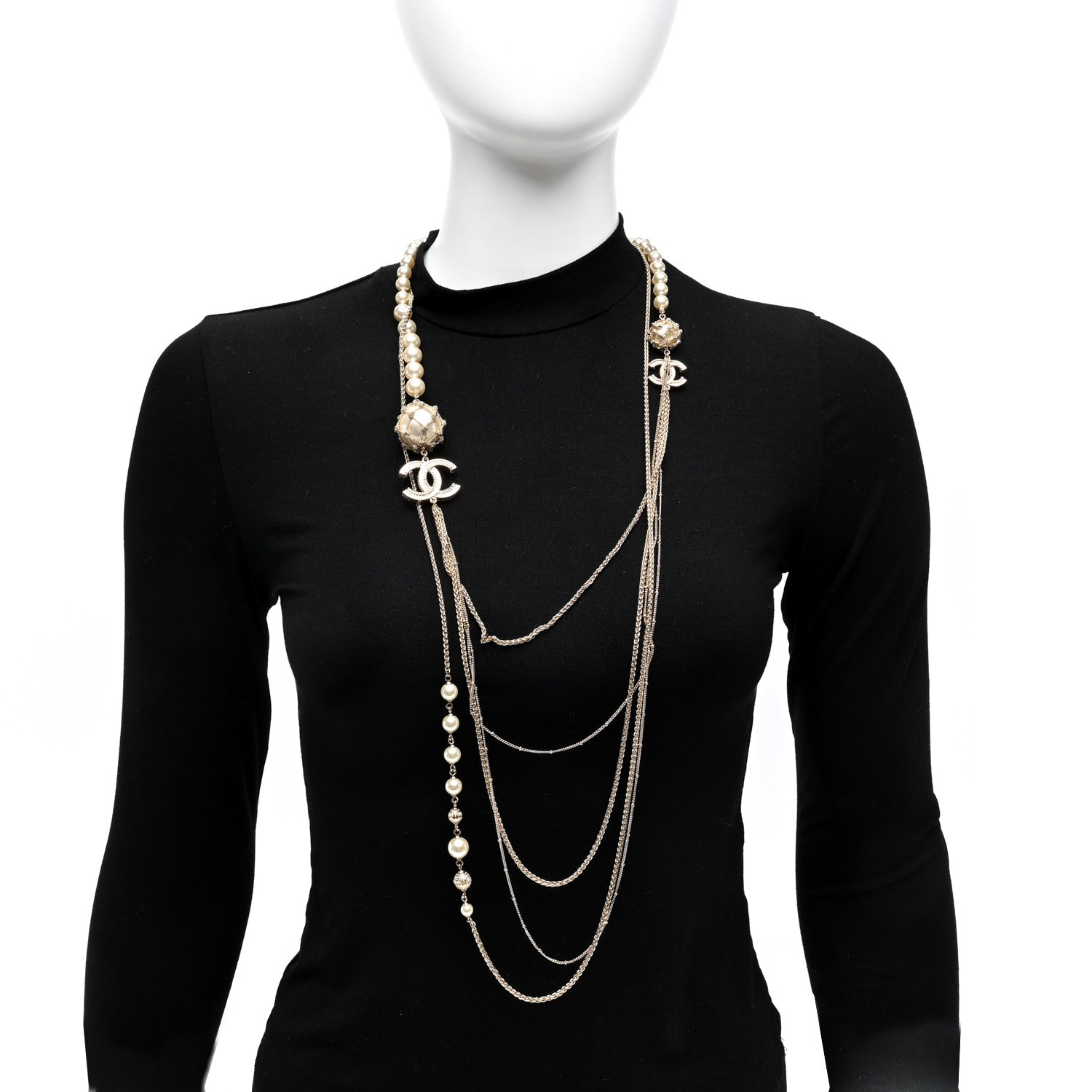 Chanel Pearl Caged CC Multi Strand Long Necklace Gold 2 of 5