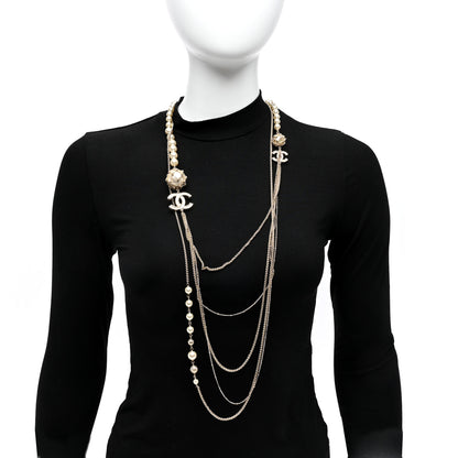 Chanel Pearl Caged CC Multi Strand Long Necklace Gold 2 of 5